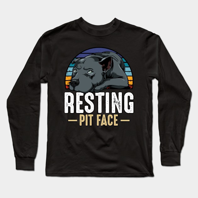 Resting Pit Face Pitbull Dog Pet Animal Lover Long Sleeve T-Shirt by Funnyawesomedesigns